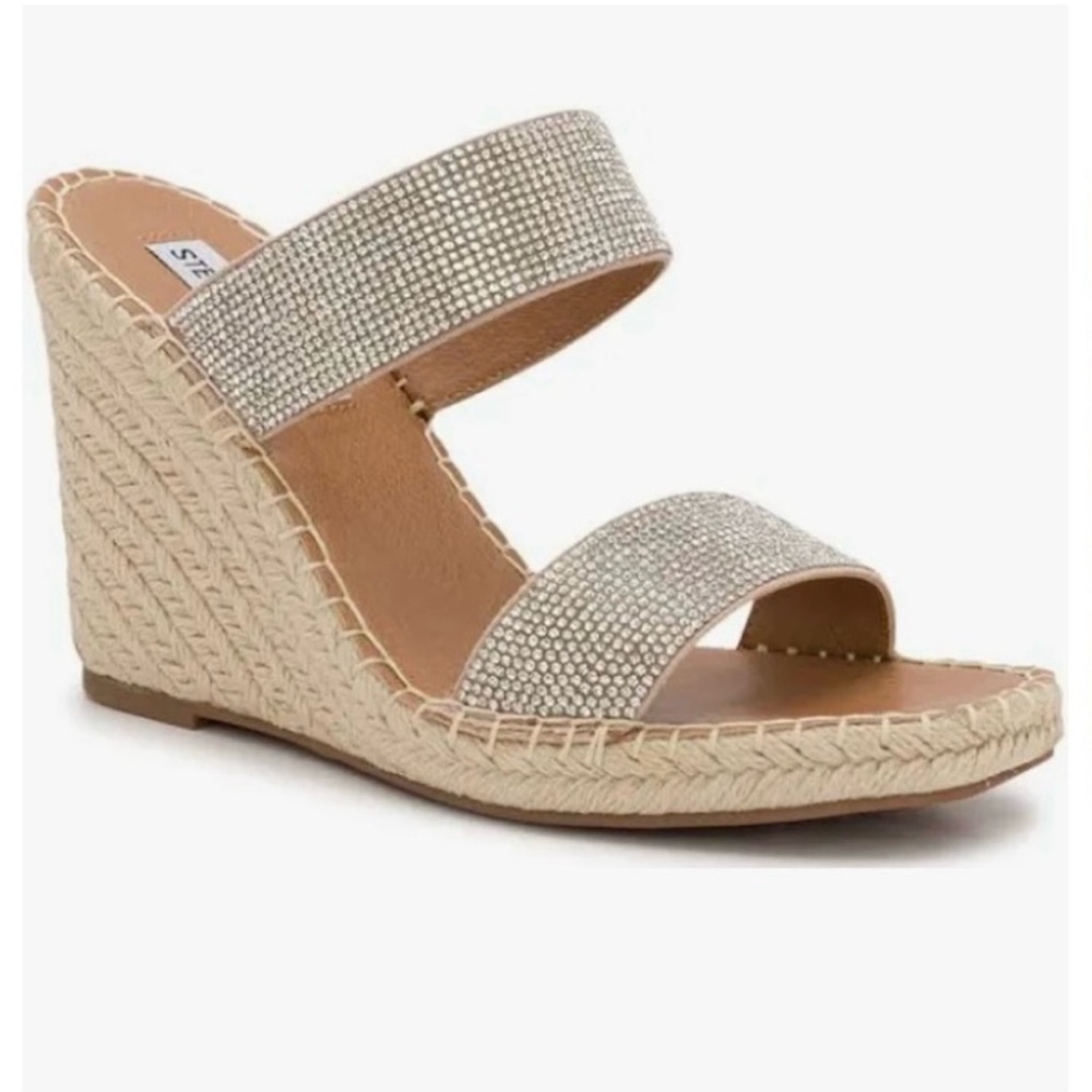 Steve Madden Women's Icey Silver Espadrille Wedge Sandals